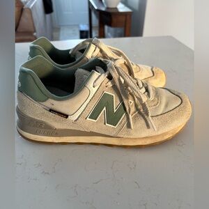 New Balance Cream and Sage Green Classic Sneakers
